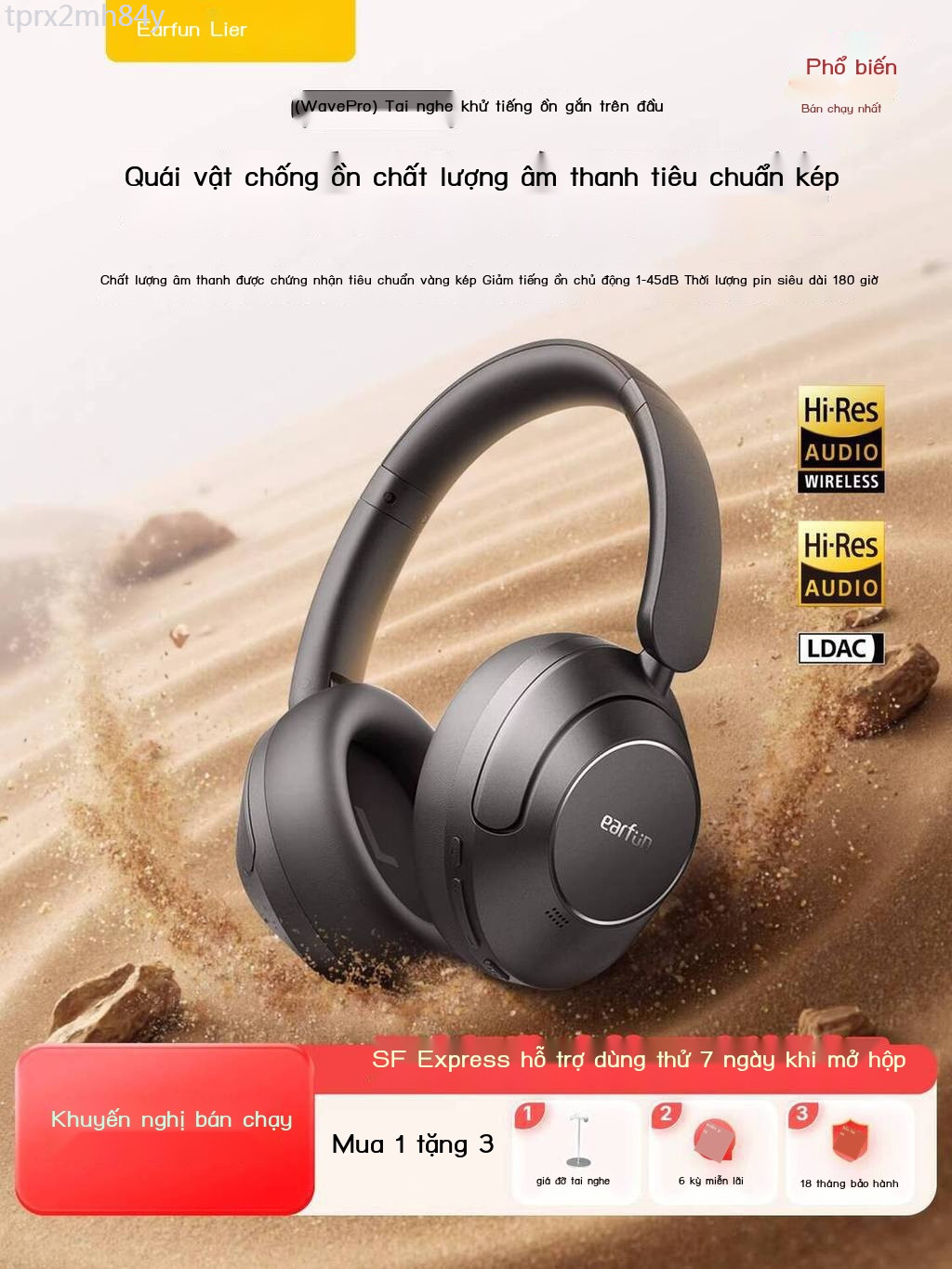 (Date mới) Tai không dây EarFun Wave Pro, chống ồn chủ động, Bluetooth, tai nghe chơi game E-Sports