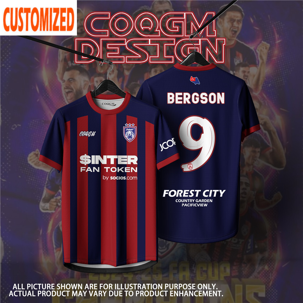 Mới Jersey bóng đá Fa Cup Bergson cho đội Johor, tên tùy chỉnh