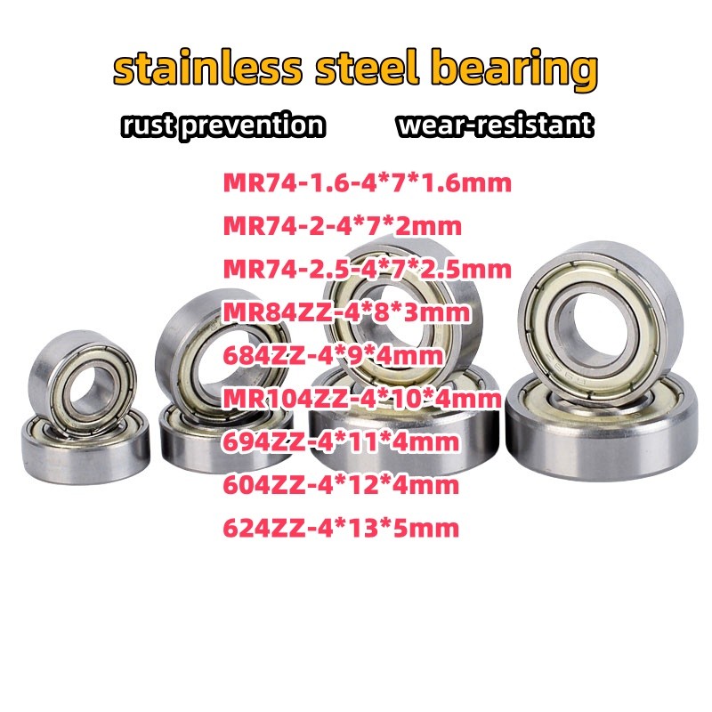 Vòng bi thép không gỉ đường kính trong dòng 4mm chống gỉ và chống mài mòn MR74-1.6 MR74-2 MR74-2.5 M