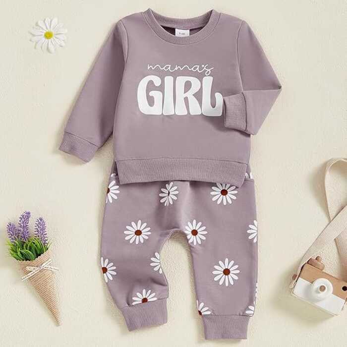 AliExpress Bán Chạy Phong Cách Thu Đông Cô Gái Chữ Áo + Bộ Đồ Quần Daisy Nhỏ