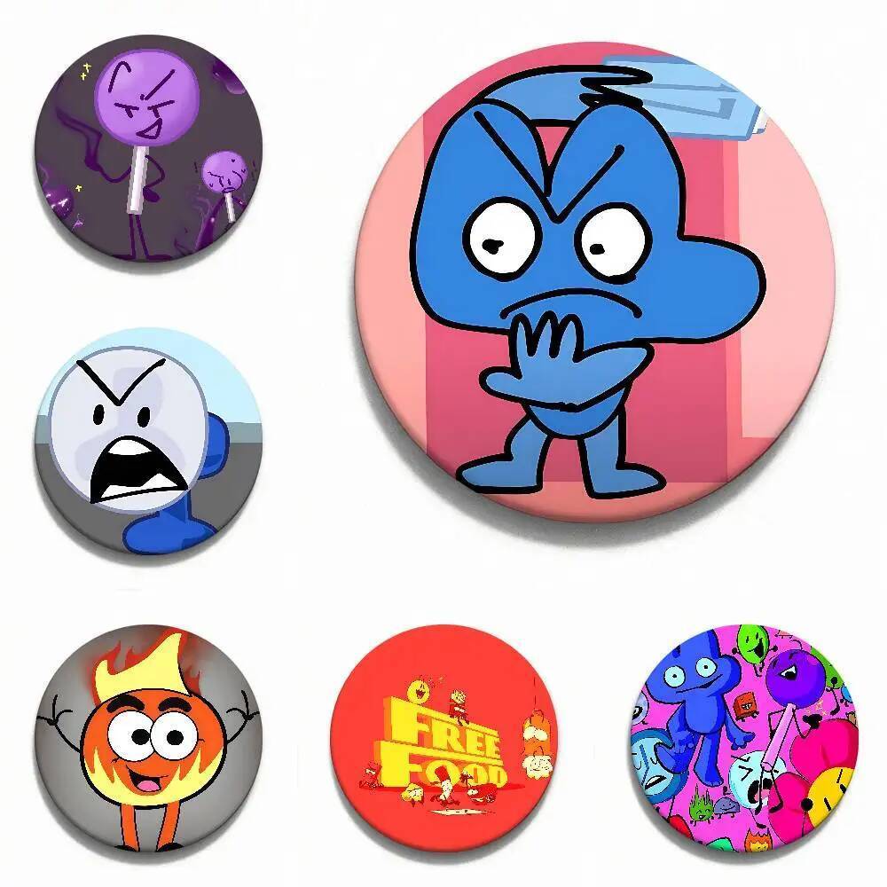 Hoạt Hình B-BFDI Nút Mềm Pin Tròn Kim Loại Huy Hiệu Ve Áo Pin Phần Bạn Bè Kid Trang Sức A