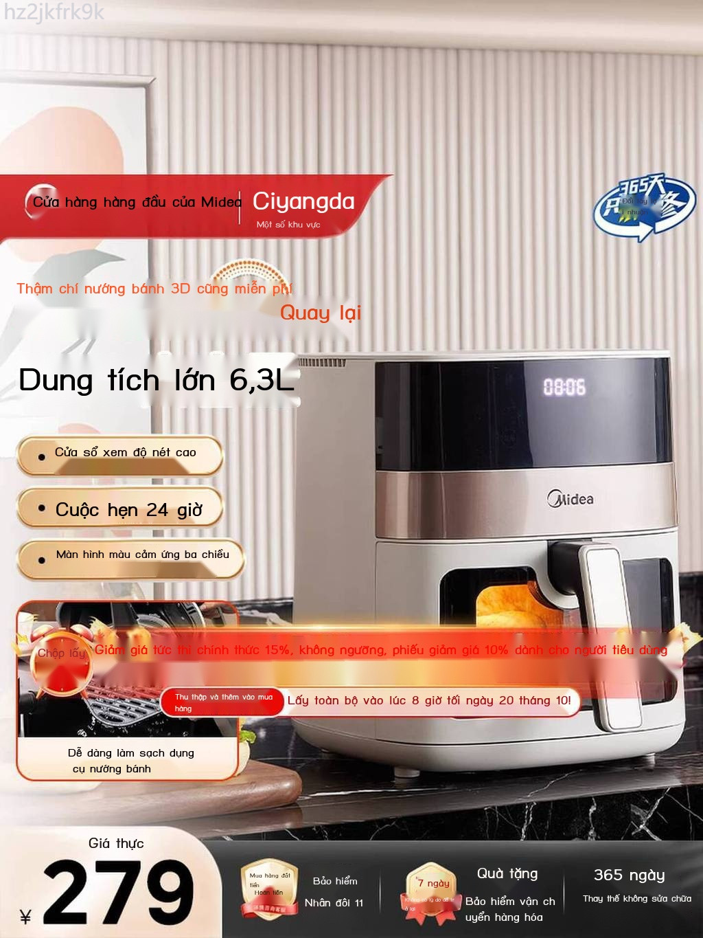 [SIÊU HOT 2025] Nồi dầu Midea, mới, thông minh, đa chức năng, không cần lật, nồi chiên điện có tầm