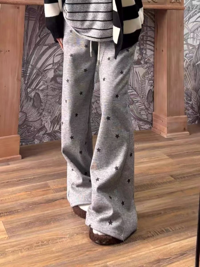American Style Lazy Casual Star Printed Trousers For Women Spring New Style Loose, Sli