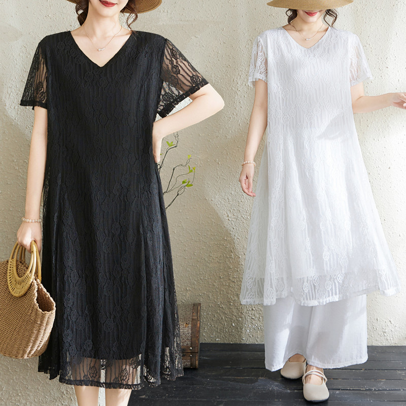 Đầm ren tay ngắn plus size dáng rộng mùa hè - Mã 6252 B033