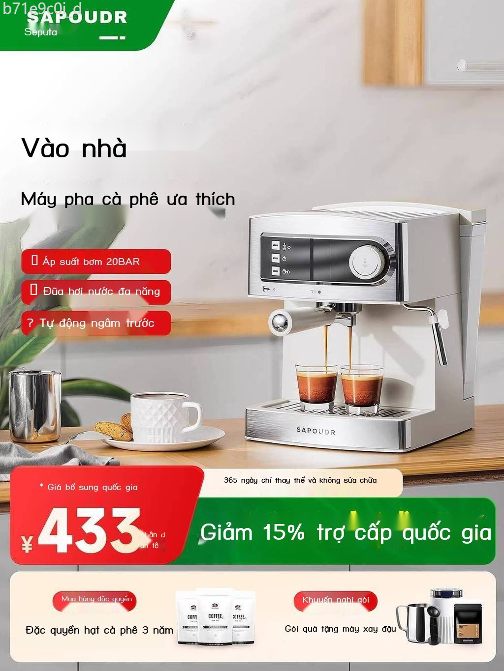 [Siêu Sale] Máy đánh sữa hơi nước nhỏ gia đình bán tự động SAPOUDR/Saipuda EC10 tích hợp máy pha cà
