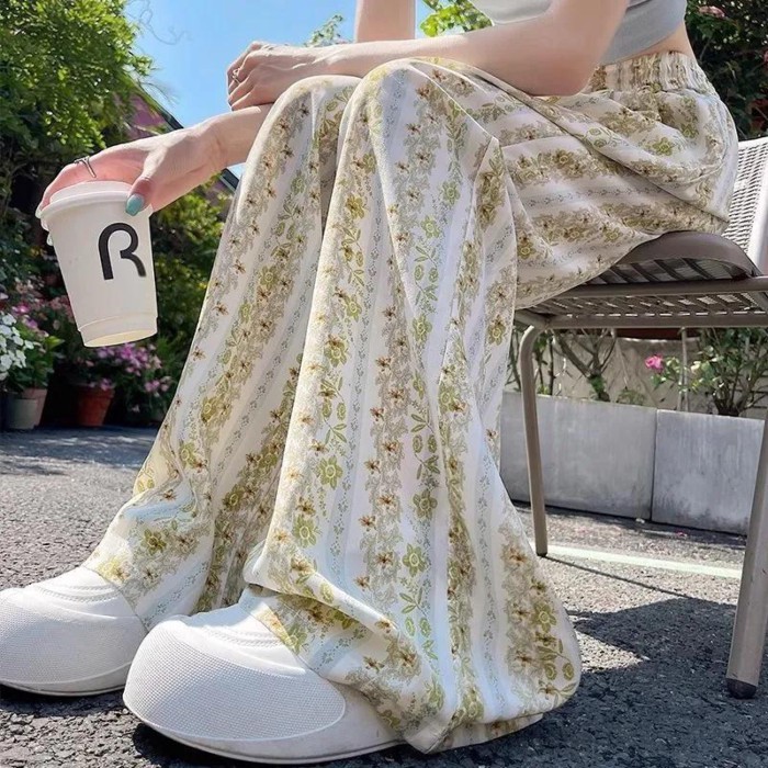 Printed Sunscreen Wide Leg Retro Pants Women's Floral Summer Pants Women's High Waist Simiya