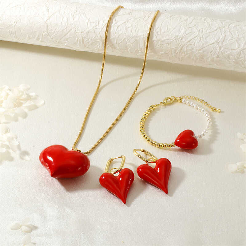 Bộ trang sức thời trang màu đỏ hình trái tim, phù hợp làm quà tặng