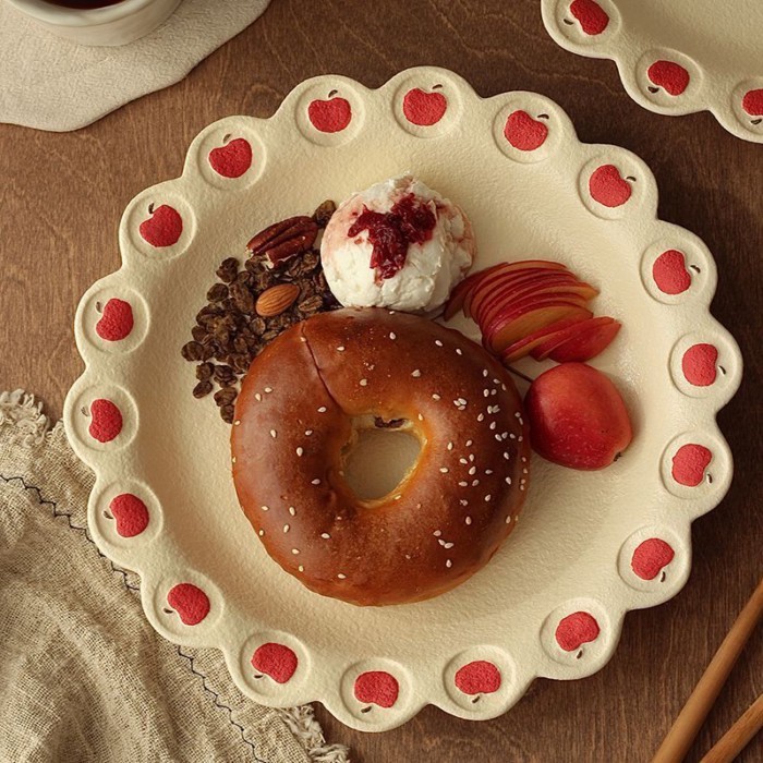 10 Inch Lớn Đĩa Ăn Sáng Đĩa Chính Hãng Đĩa Bít Tết Apple Underglaze Màu Salad Đĩa Pasta Đĩa