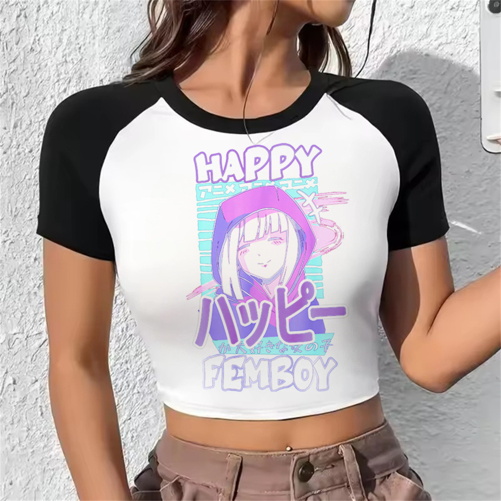 Femboy Crop Top nữ giá rẻ, phong cách gyaru, thời trang mùa hè