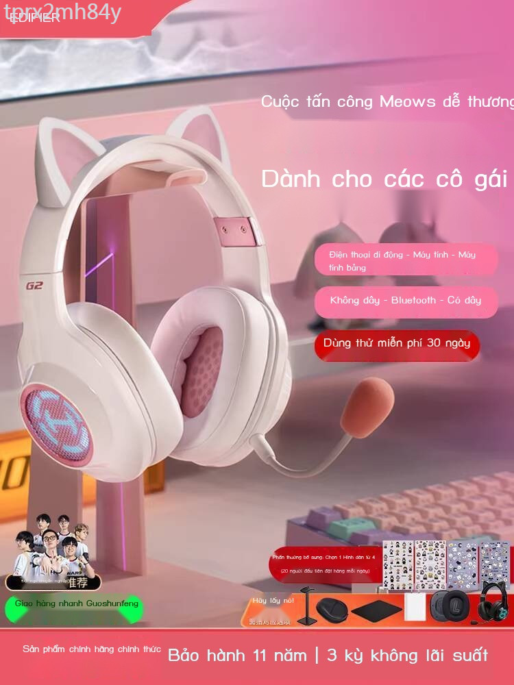 [HOT 2025] Tai không Edifier G2 mèo, tai nghe chơi game có dây Bluetooth máy tính dành cho các cô g