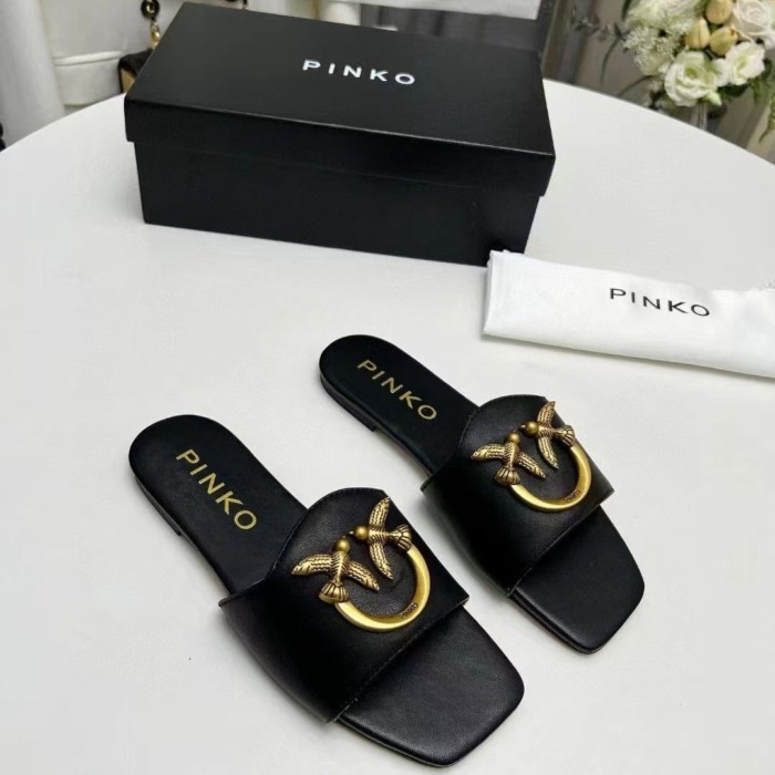 2026 _ PINKO Microfiber Chống Trơn Trượt Thường Ngày Đế Bằng Phong Cách Hàn Quốc Dép Có Khóa Kim Loạ