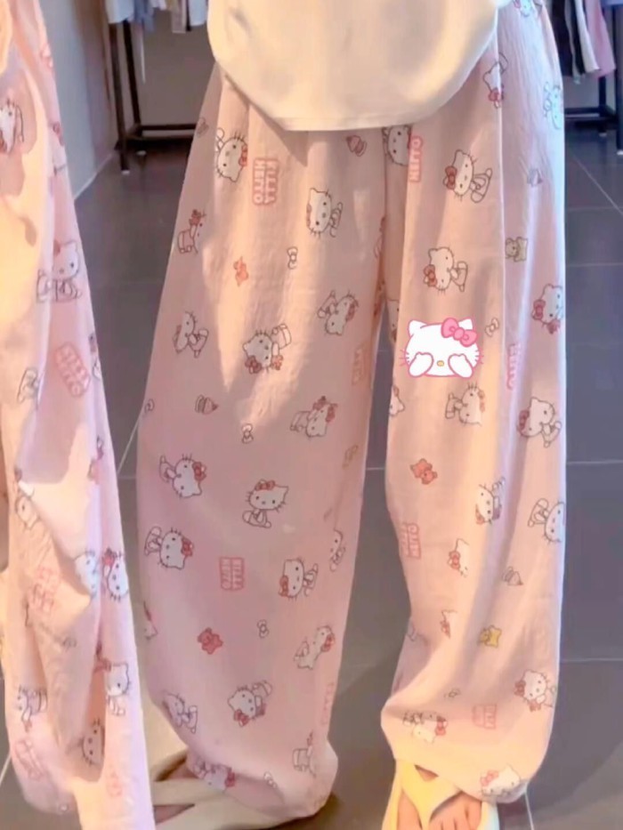 Walking Pants Striped Casual Pants Spring And Autumn Pajamas Women's Trousers KT Cat Women Can