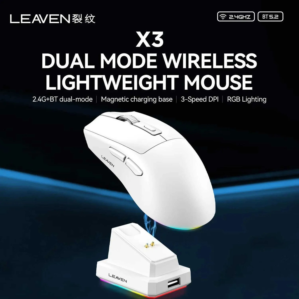 LEAVEN X3 24G Bluetooth Chế Độ Kép Thu Chuột Quang Chơi Game Không Dây 1600DPI Bluetooth Tương Thích