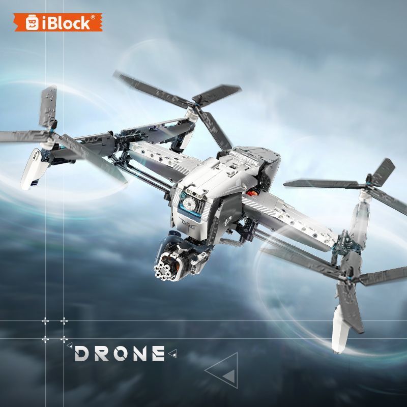 iBlock Mô hình Máy bay Không người lái Quân sự Hàng có sẵn Mô phỏng Cao Cấp Cơ khí Xếp hình Quà tặn