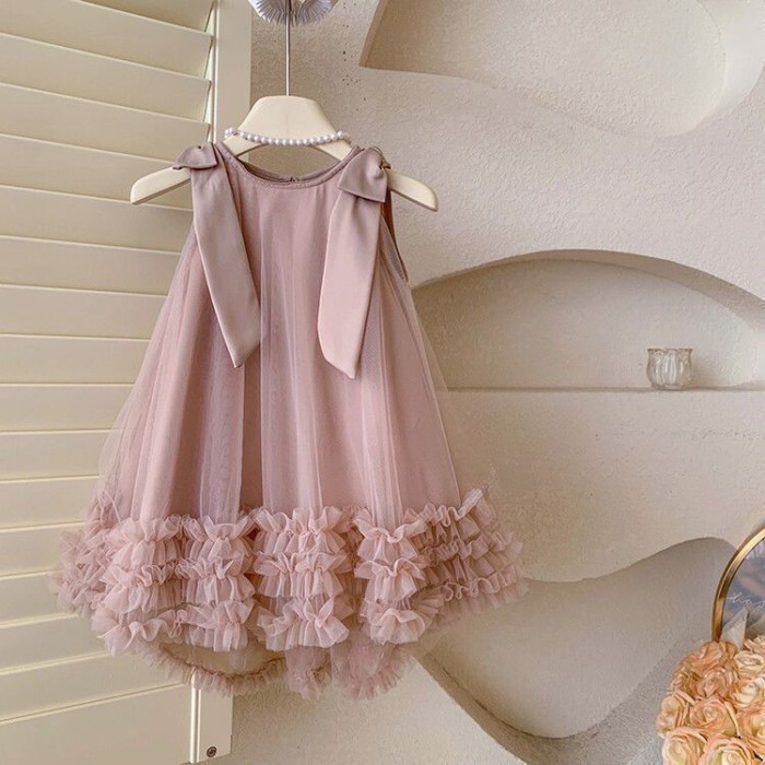 Girls Dress Summer Style New Children's Bow Mesh Princess Dress Baby Sleeveless Dress