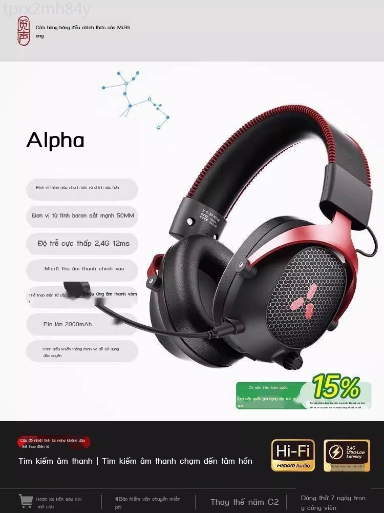 [Mẫu mới] Tai chơi game không dây MiSheng Alpha 2.4G ba chế độ, tai nghe Bluetooth trên tai, máy tí