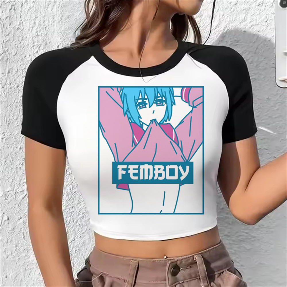Femboy Crop Top Manga Grunge, Phù Hợp Cho Baddie Nữ