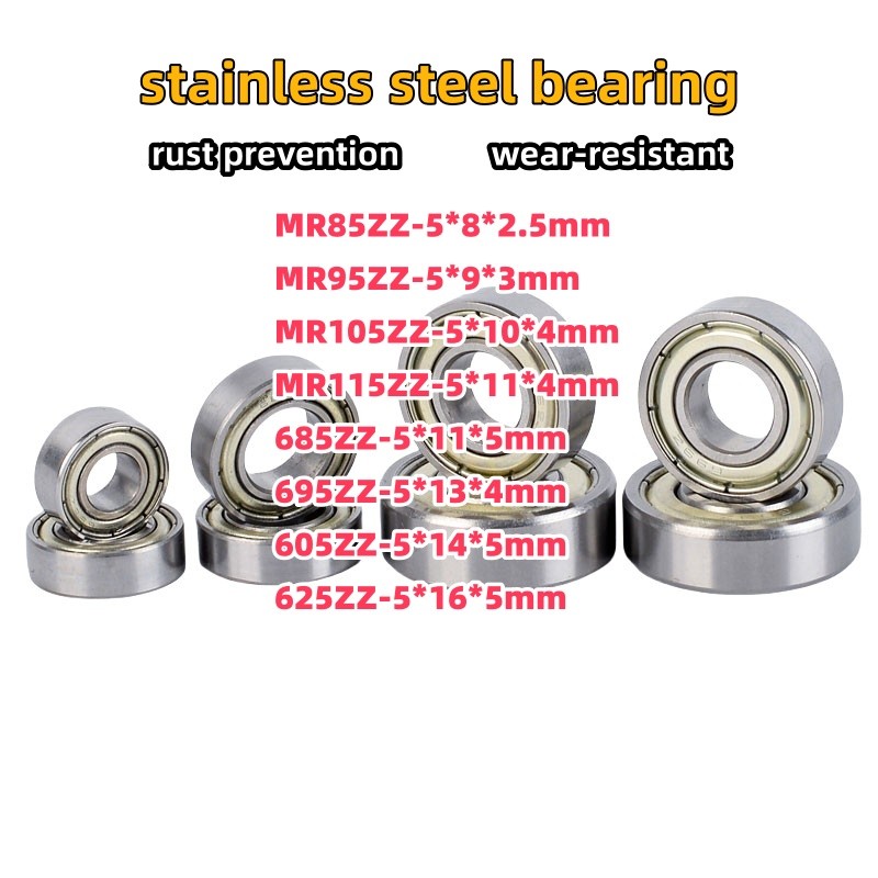 Vòng bi thép không gỉ đường kính trong dòng 5mm chống gỉ và chống mài mòn MR85ZZ MR95ZZ MR105ZZ MR11