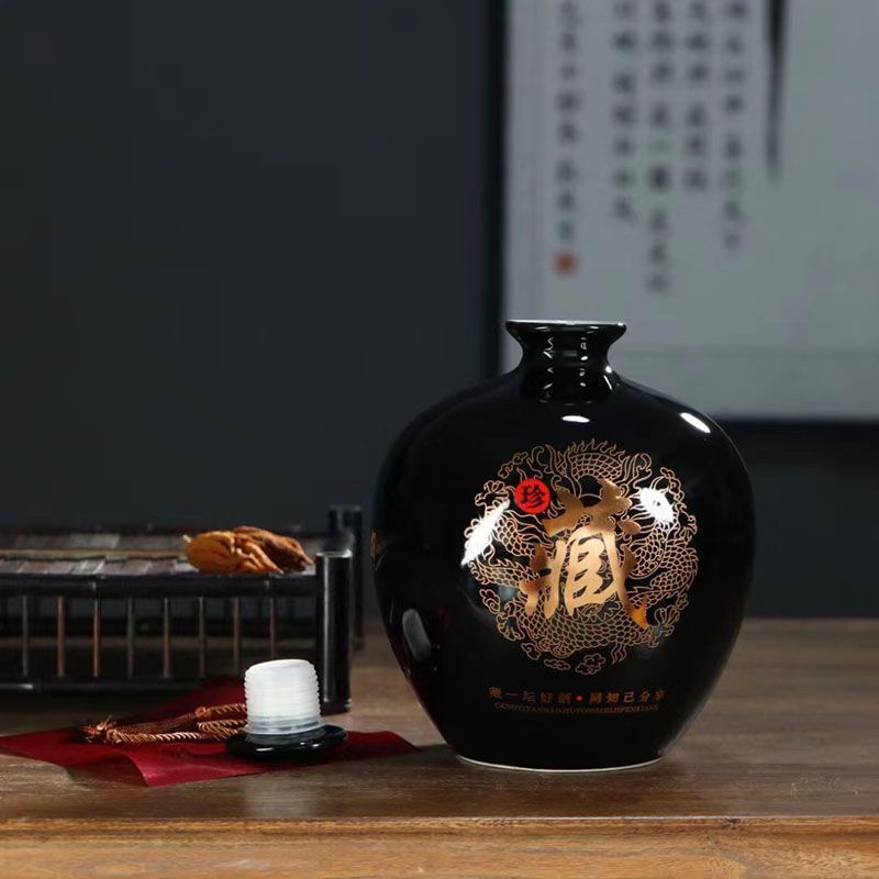 Bình gốm sứ gia dụng Jingdezhen, rượu rỗng, có nắp đậy kín, kiểu cổ, 1 jin, 2 jins, 3 jins 2.5kg 5kg