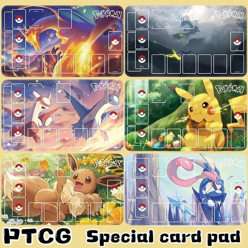 60x35cm Anime Pokemon PTCG Card Pad Charmander Pikachu Single Player Battle Pad Gengar 2mm Khóa cạnh