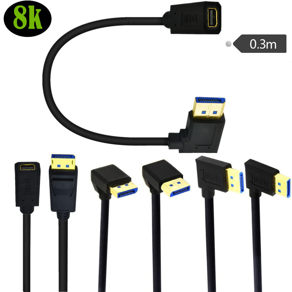 Cổng trưng bày mini mạ vàng 8K sang DP90 độ Khuỷu tay Card đồ họa Kết nối cáp hiển thị mini DP sang 