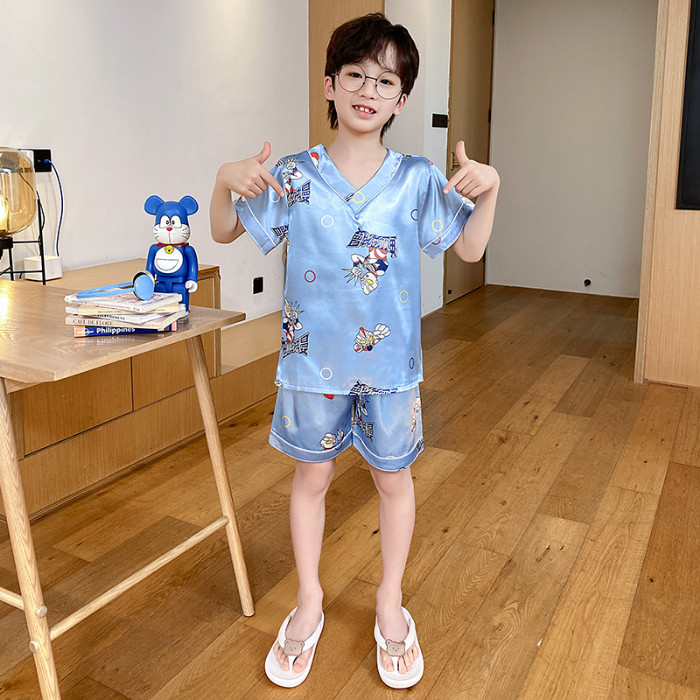 2026 Phiên bản năm mới Trẻ em Bộ đồ ngủ cổ chữ V tay ngắn Kawaii Rayon Bear Boy hoặc Girls 'Sleepwea