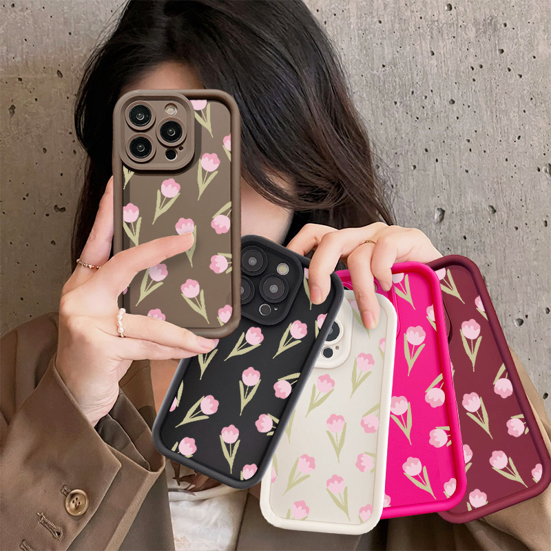Ins Fashion Fresh Pink Tulips Vỏ Điện Thoại Cho Redmi 10 10a 10c 10x 11a 12 12c 13c A3 A1 A2 Plus / 