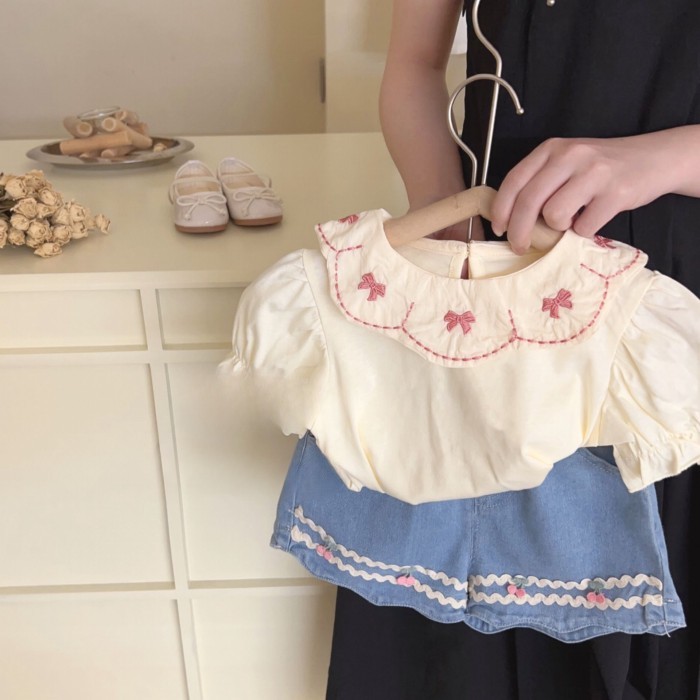 14.67, 15.57, 26.91 Girls' Shirts, Cute Summer Clothes, Korean Style Little Girls' Baby Bows, Pure