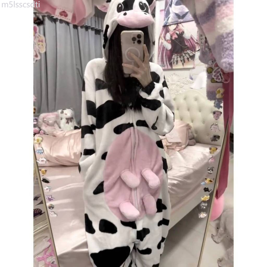 [ Siêu Tiết kiệm] Đồ flannel mùa thu đông cho người lớn và trẻ em, bộ ngủ thú hoạt hình màu hồng vớ