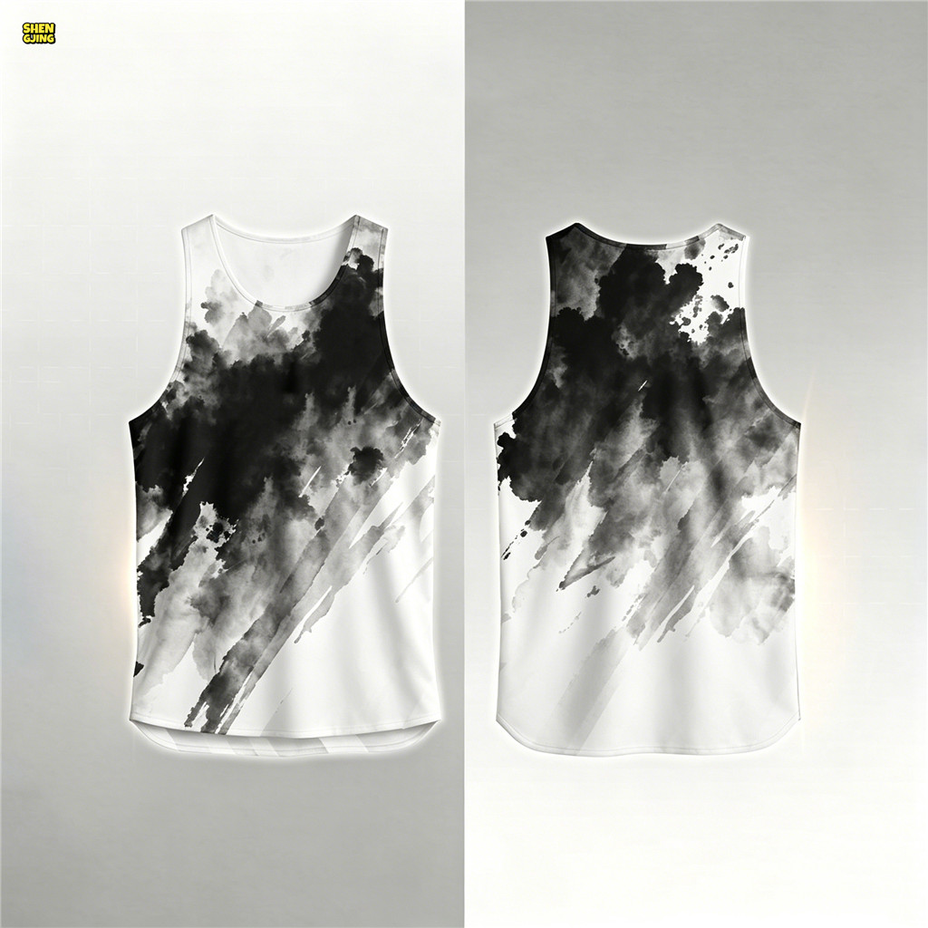 (SHENGJING) Singlet chạy bộ in mực trắng đen