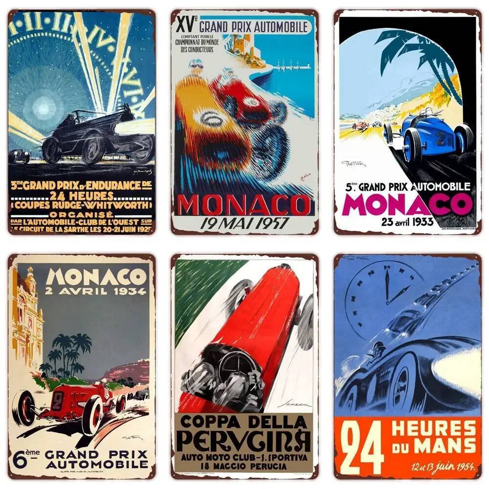 Monaco Grand Prix Vintage Kim Loại Ký Hiệu, Đua Xe Ô Tô Tín Mảng Bám, Xe Máy Retro Poster Cho Thanh,