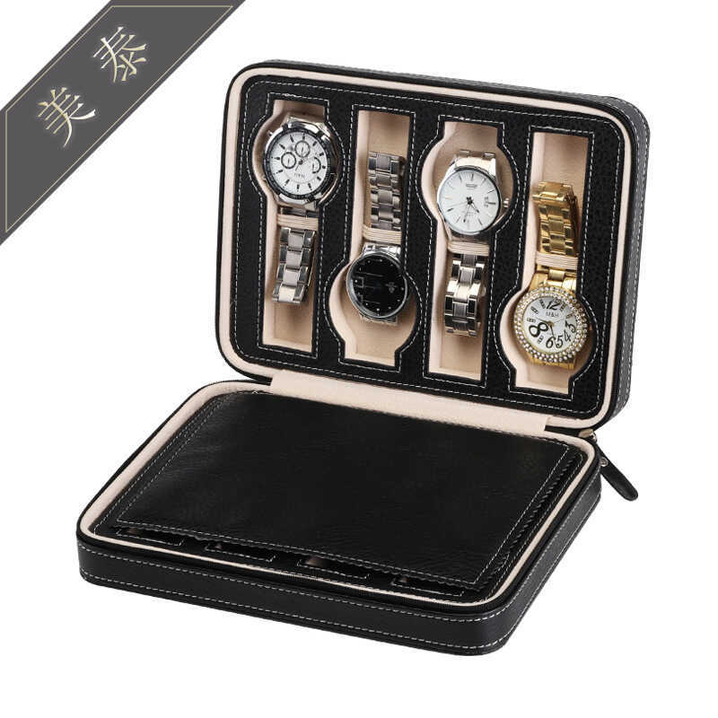 Túi đựng đồng hồ dây kéo Túi đựng đồng hồ di động 8-Bit màu đen Túi da nhẹ Dễ dàng mang theo Bền bỉ