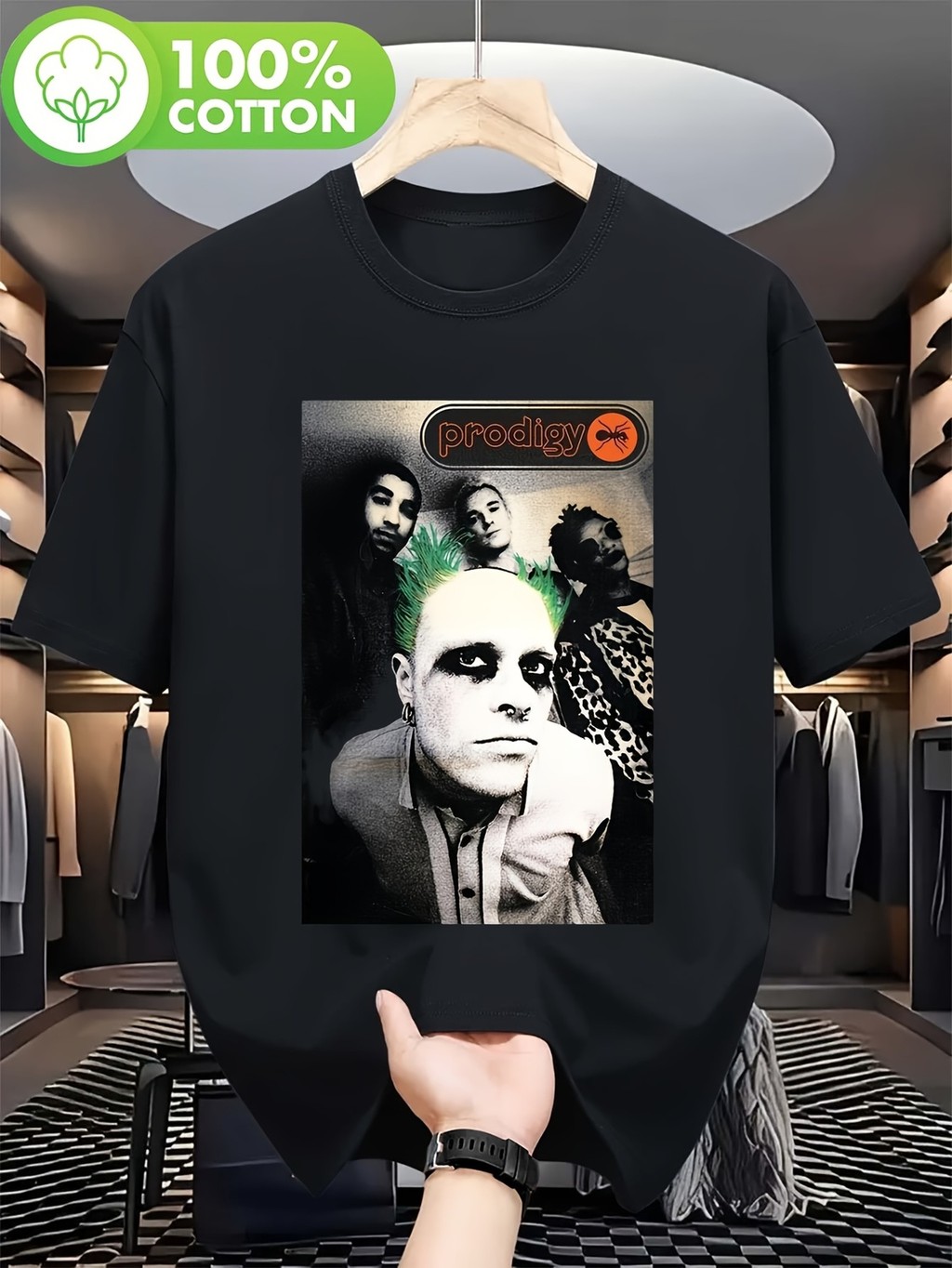 Áo thun nam LocalMens với Logo The Prodigy Band, Style Vintage 90s