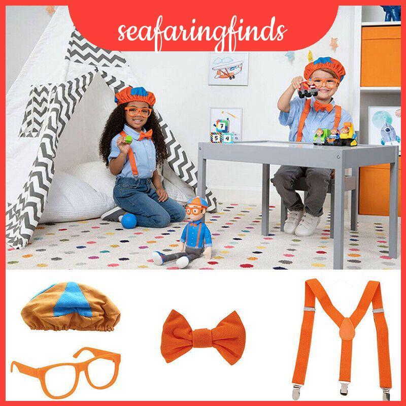 Blippi Be Like Dress Up Set Với dây treo màu cam đặc trưng và dây buộc nơ