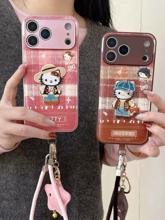 Ốp điện thoại di động Áo len da phồng Kitty Cat Thích hợp cho IPhone17ProMax Vỏ điện thoại di động 1