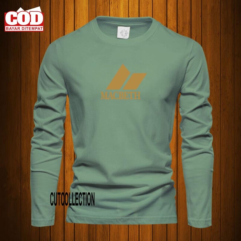 Baju Kaos Pria Lengan Panjang / Áo thun Distro Logo Macbeth Gold / Baju Kaos Pria & Wanita Combed Ch