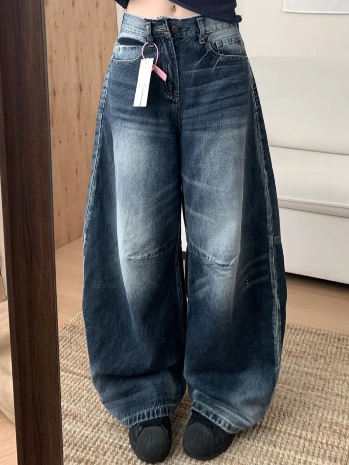 Quần Jean Nữ Ống Rộng Style Retro Cao Cấp