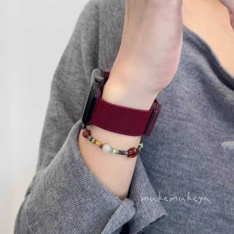 Thích hợp cho Apple S10 Watch iwatch11 Dây đeo watch8 Rượu vang đỏ bện Khóa từ tính S9 Sáng tạo se3 