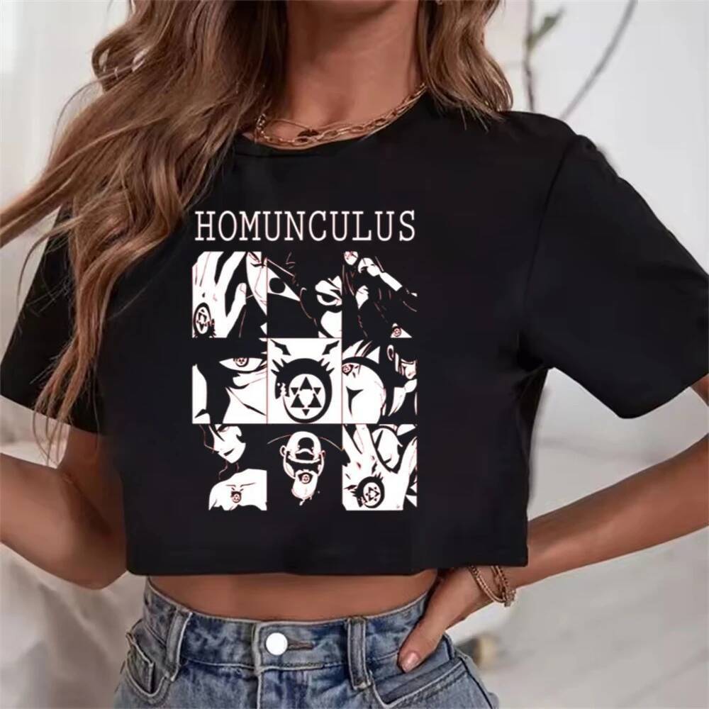 Fullmetal Alchemist crop top shoujo streetwear gothic manga gyaru áo thun mùa hè jojifuku cổ điển dễ