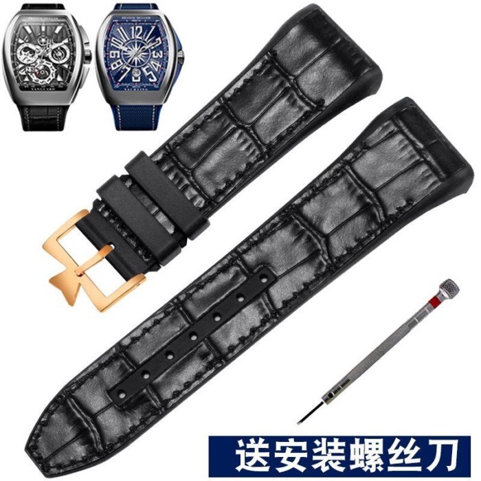 Mới Thay Thế Frank Muller V45 Đen Xanh Du Thuyền Da Dây Đeo Nam FM Franck Muller Pin Khóa Vòng Tay S