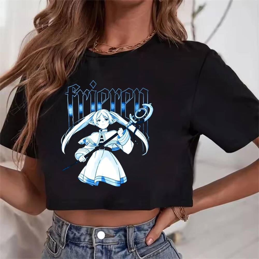 Frieren crop top shoujo jojifuku gothic Nhật Bản grunge emo top tees manga Nhật Bản goth anime 2000s