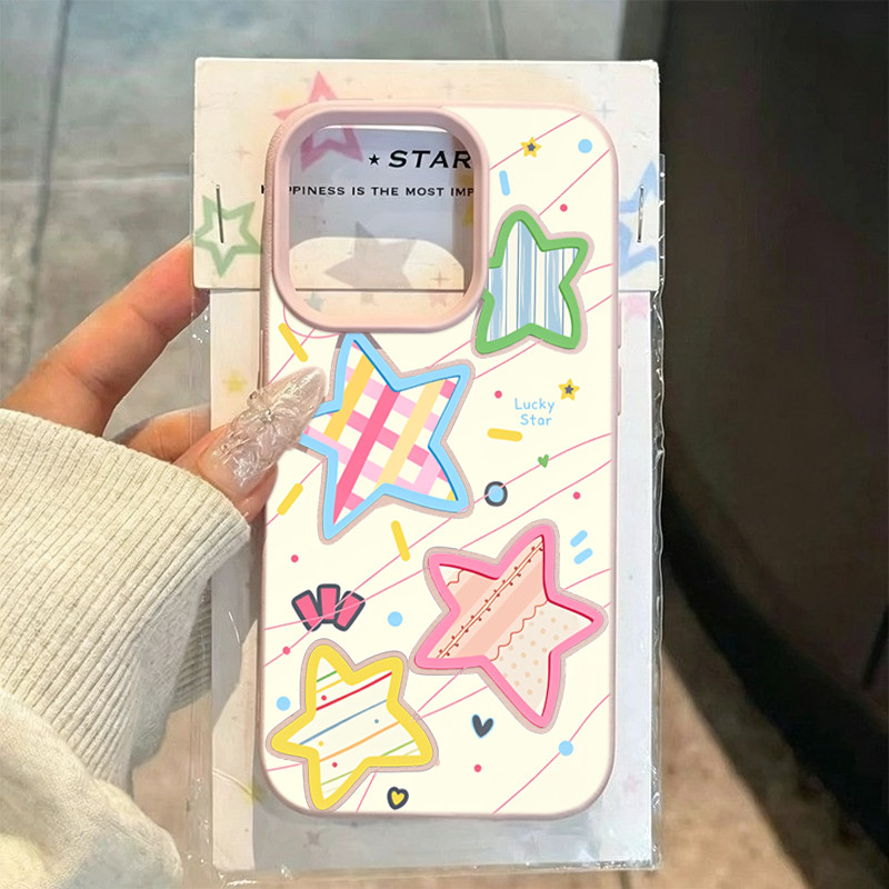 Ốp Lưng sao lucky star màu sắc TPU Tiết Da Mềm Chống Sốc Cho For iPhone 17 16…