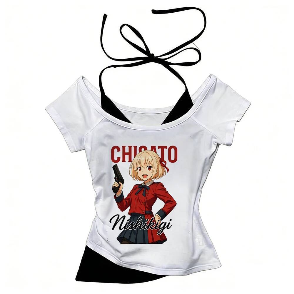 Lycoris giật crop top shoujo emo anime đồ họa giá rẻ áo thun thay thế tiệc manga