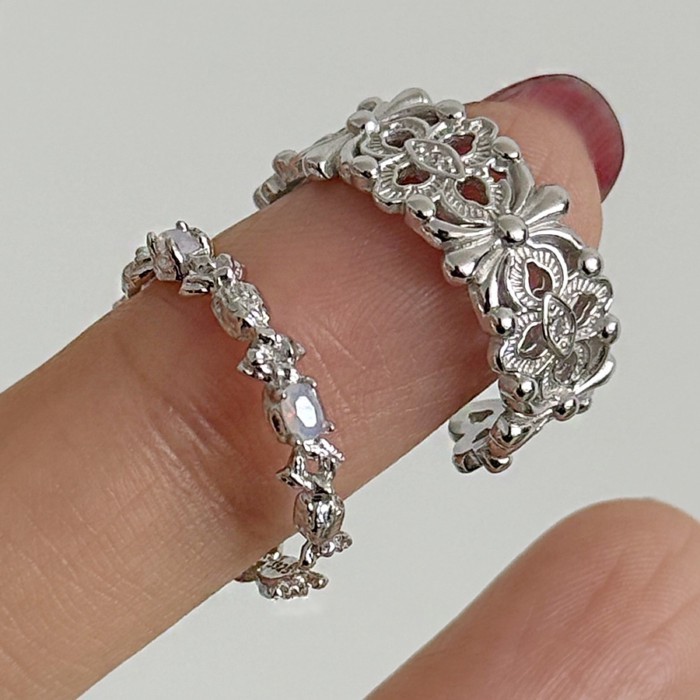 Ngôi Nhà Đẹp Nhẫn Bạc 925 Nhẫn Nữ Hàn Quốc Phiên Bản Hàn Quốc Ren Khắc Nhẫn Rỗng Chữ Thập Nhẫn Phong