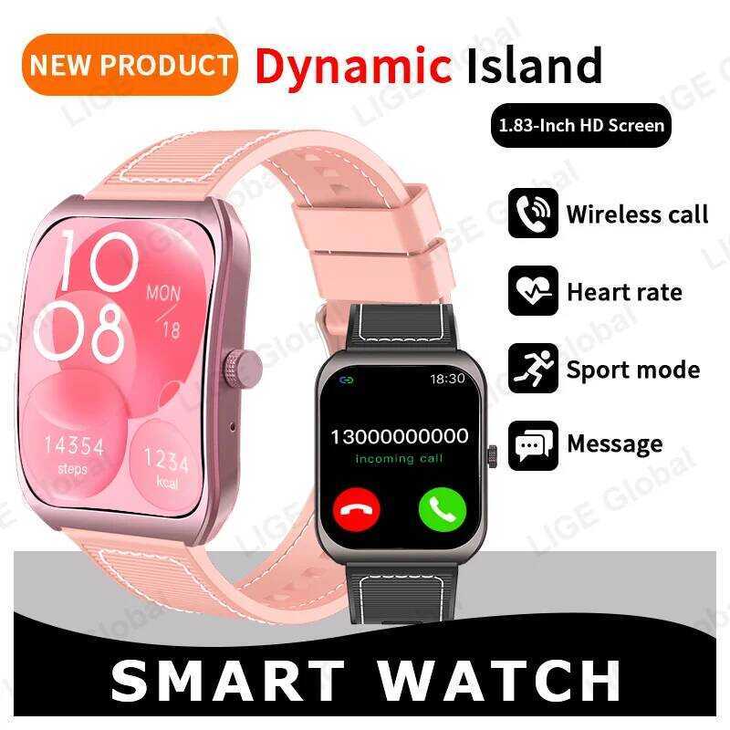 Đồng Bluetooth LIGE New Dynamic Island nữ, có chức năng trả lời cuộc gọi, mặt tùy chỉnh, đồng hồ thô