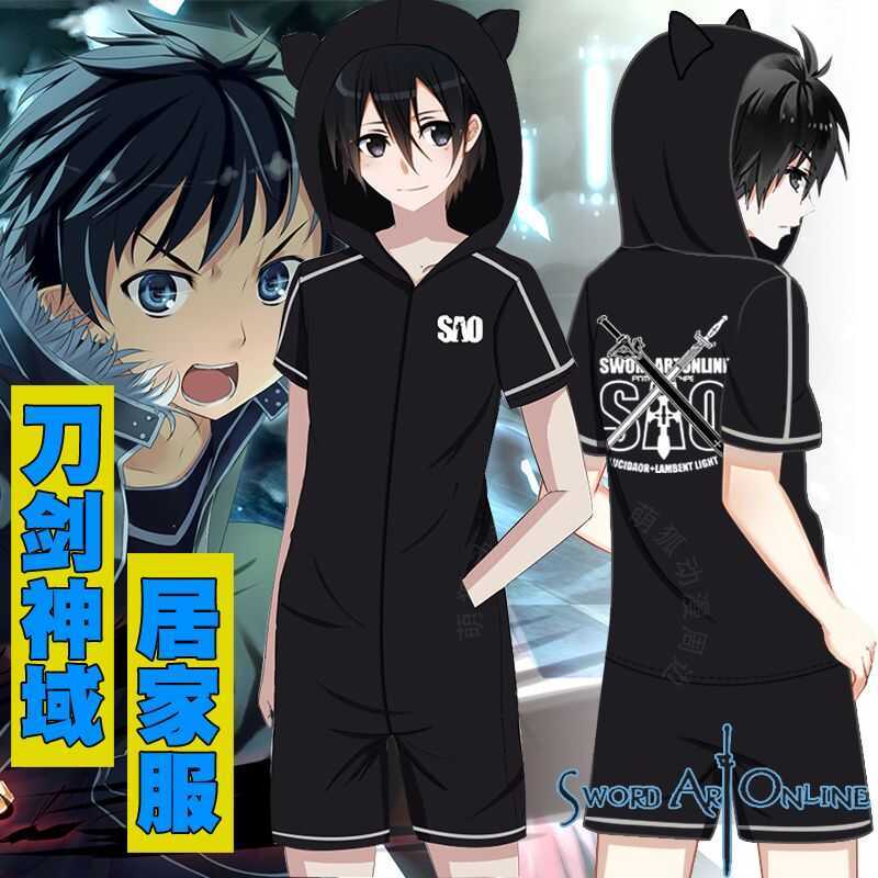 Bộ ngủ cosplay Kirito Sword Art Online, dùng liên quan anime, bộ liền thân 2D, tay ngắn mùa hè, đồ m