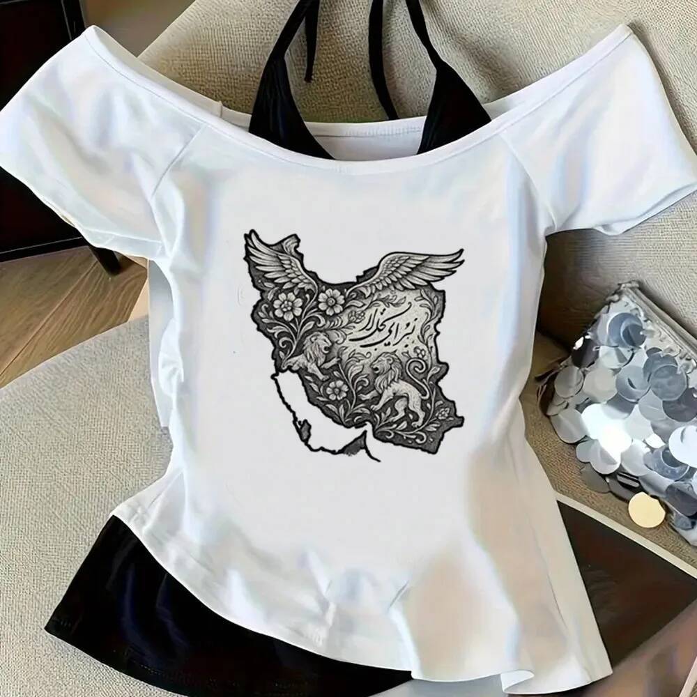 Lion And Sun Iran crop top teen cổ điển dollette gyaru áo thun gyaru nhật bản kawaii baddie jojifuku