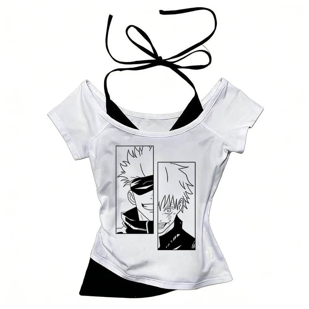 Jujutsu Kaisen crop top nữ cutecore ngộ nghĩnh phong cảnh cổ điển y2k áo thun gyaru kawaii y2k