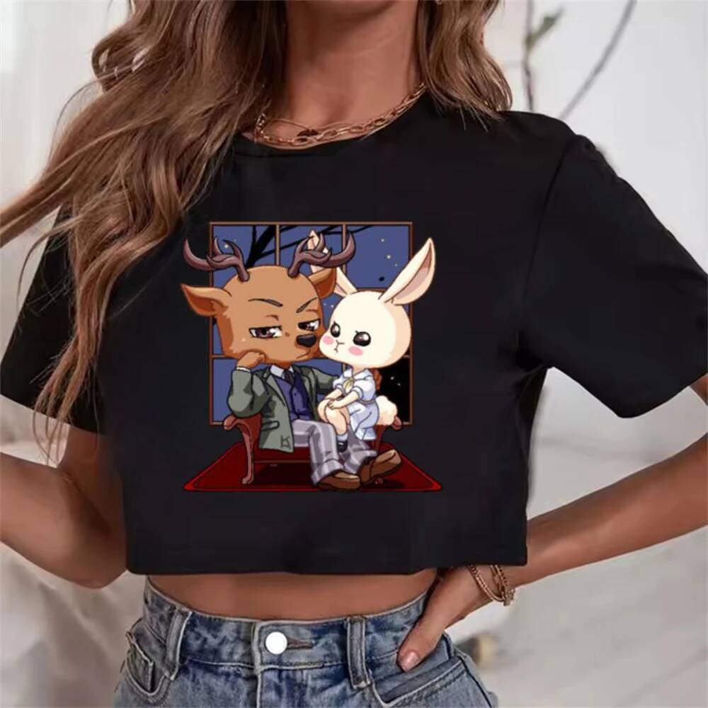 Beastars crop top nữ gyaru cảnh meme áo sơ mi kawaii dollette y2k manga 2000s