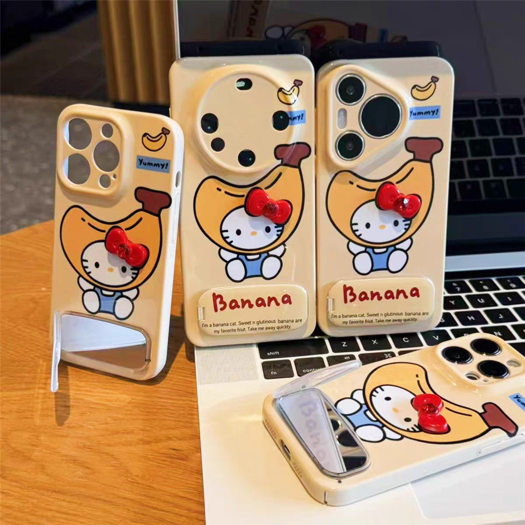 Ốp Lưng Cho OPPO A54 A55 A57 A58 A78 A53 A93 Ốp Điện Thoại Hello Kitty Chuối Dễ Thương Có Nơ 3D & Đế